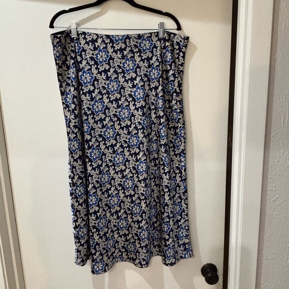 J. Crew Navy, Blue and White Floral Midi Skirt